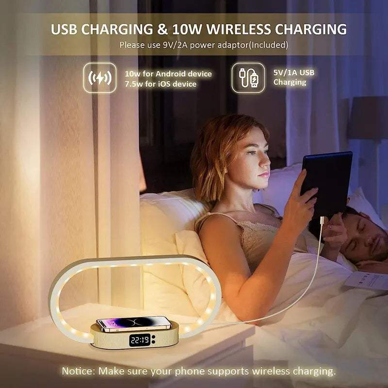Multifunction Wireless Charger Pad Stand Clock LED Desk Lamp